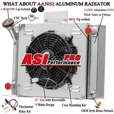 3 Row Aluminum Radiator w/ Shroud Fan  Fit 1982~1994 Ford Ranger V8 Conversion - Image 1 of 4
