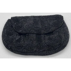 Vintage Black Beaded Coin Purse Wallet - Picture 1 of 5