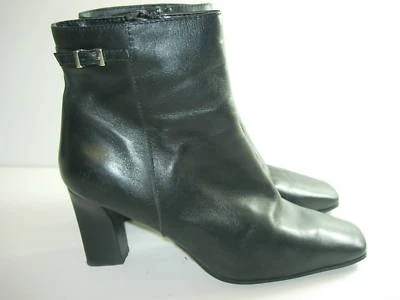 MUJER CUERO NEGRO BECERRO BOTINES TACONES CARRERA INVIERNO ZAPATOS TALLA 7.5 M Foto 1 de 3