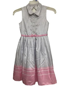 Jona Michelle Girls A Line Dress Size 10 Open Back Tule Pink Blue Striped Party - Picture 1 of 24