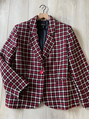 Kasper Red Blue White Tweed Houndstooth Plaid One Button  Jacket Sz 16P - Image 1 of 4