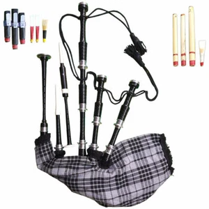 Totalmente Nuevo Scottish Great Highland Bagpipe Madera de Rosa Acabado Negro y Soportes Plateados - Imagen 1 de 4