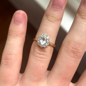 Solid 14K Yellow Gold Aquamarine Ring ~7 Fine Vintage Jewelry Flower March 2.5g - Picture 1 of 14