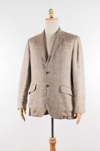 Hackett Men's Silk Linen Beige Brown Herringbone Jacket Blazer size 52 / 42 - Picture 1 of 10