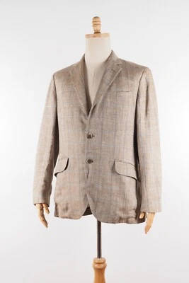 Hackett Men's Silk Linen Beige Brown Herringbone Jacket Blazer size 52 / 42 - Image 1 of 4