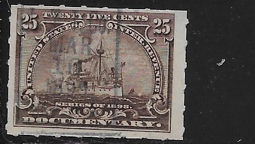 US Scott R169, 25 Cent Internal Revenue Battleship, Dark Brown, Used, NG, VF - Image 1 of 1
