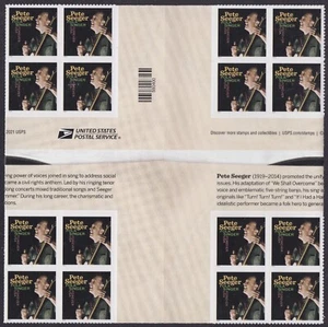 US 5708 Music Icons Pete Seeger F cross gutter block 16 MNH 2022 - Picture 1 of 1