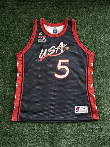Authentic 1996 USA Olympic Dream Team Grant Hill #5 Champion Jersey 48 Cover
