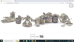 Antique Sterling Silver enamel CHINESE EXPORT Portugal Ladies 10 Charm Bracelet - Picture 1 of 3