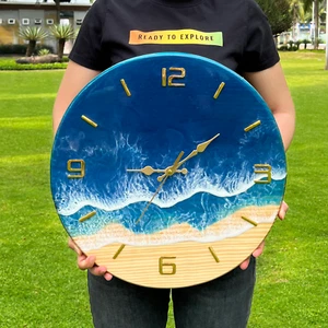 Wholesale Resin Clock 16" Epoxy Wave Nautical Round Silent Non-Ticking WallClock - Picture 1 of 8