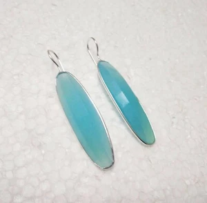 Natural Aqua Calcedonia Cuelga 925 Pendiente de Plata de Ley / Regalo de Aniv... - Imagen 1 de 4