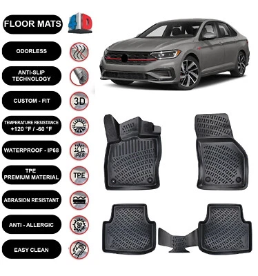 Floor Mats Liner Fits Volkswagen Jetta GLI (2019-2025) Waterproof 4D Molded 4pcs - Imagem 1 de 4