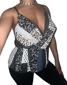 Cabi Womens Sz 8 Contrast Animal Polka Dot Floral Mix Print Cami Blouse Babydoll - Bild 1 von 7