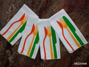 Set 4 tovaglioli vintage Rudi Gernreich posate utensili stampa pop art mod MCM cena - Foto 1 di 10