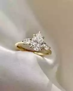 2CT Pear-Cut Lab Created Solitaire Engagement Ring 14K Yellow Gold Plated - Picture 1 of 4