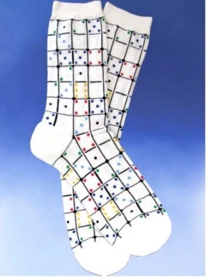 NUEVO CON ETIQUETAS Dominos Mujer Novedad Calcetines Multicolor Lunares en Azulejos Blancos Foto 1 de 2