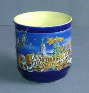 Becher-Hamburger Weihnachtsmarkt-blau/gelb Mohaba Glas-Tasse Kaffee Tee Cup-2006 - Bild 1 von 4