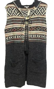 Jodifl M Sleeveless Hooded Duster Sweater Vest Tribal Gray Knit Sleeveless NWT - Picture 1 of 7