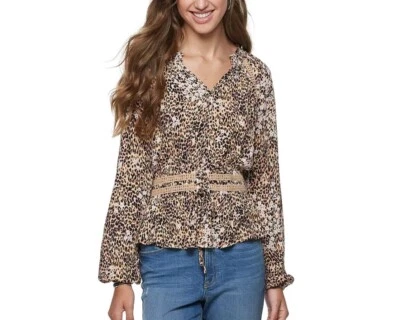 American Rag Women’s Cheetah Floral Print Long Sleeve Peasant Corset Top XXL - Image 1 of 4