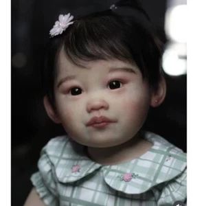 Muñeca Reborn Acabada 30" Montada Niña Pequeña Corto Pelo Negro Enraizado Hecha a Mano - Imagen 1 de 4