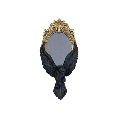 Precioso espejo de mano de cuervo negro dorado recién ornamentado Poe Crow Foto 1 de 2