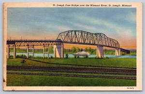 St. Joseph Missouri St. Joseph Free Bridge over the Missouri River Postcard - Picture 1 of 2