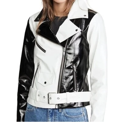 Chaqueta de charol VEDA Jayne blanca y negra chaqueta de motocicleta XS Foto 1 de 4
