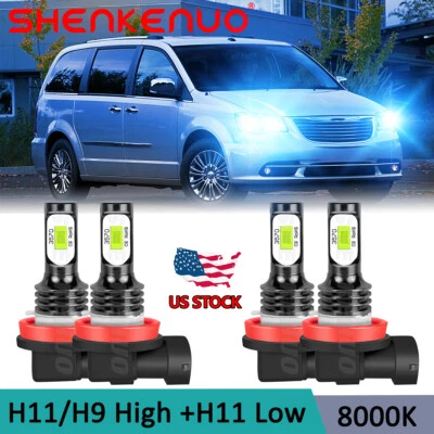 H11+H11 LED Headlights Bulbs High Low Beam For Chrysler Town & Country 2008-16 - Image 1 of 4