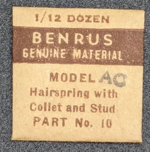 NOS NEW Genuine Benrus Watch Cal. AC Hairspring with Collet & Stud Part# 10 - Picture 1 of 2