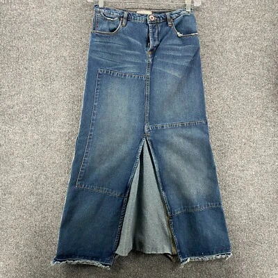 Free People Denim Skirt Womens 27 Blue Patchwork Long Flowy Modest 90s Ranch - Image 1 of 4