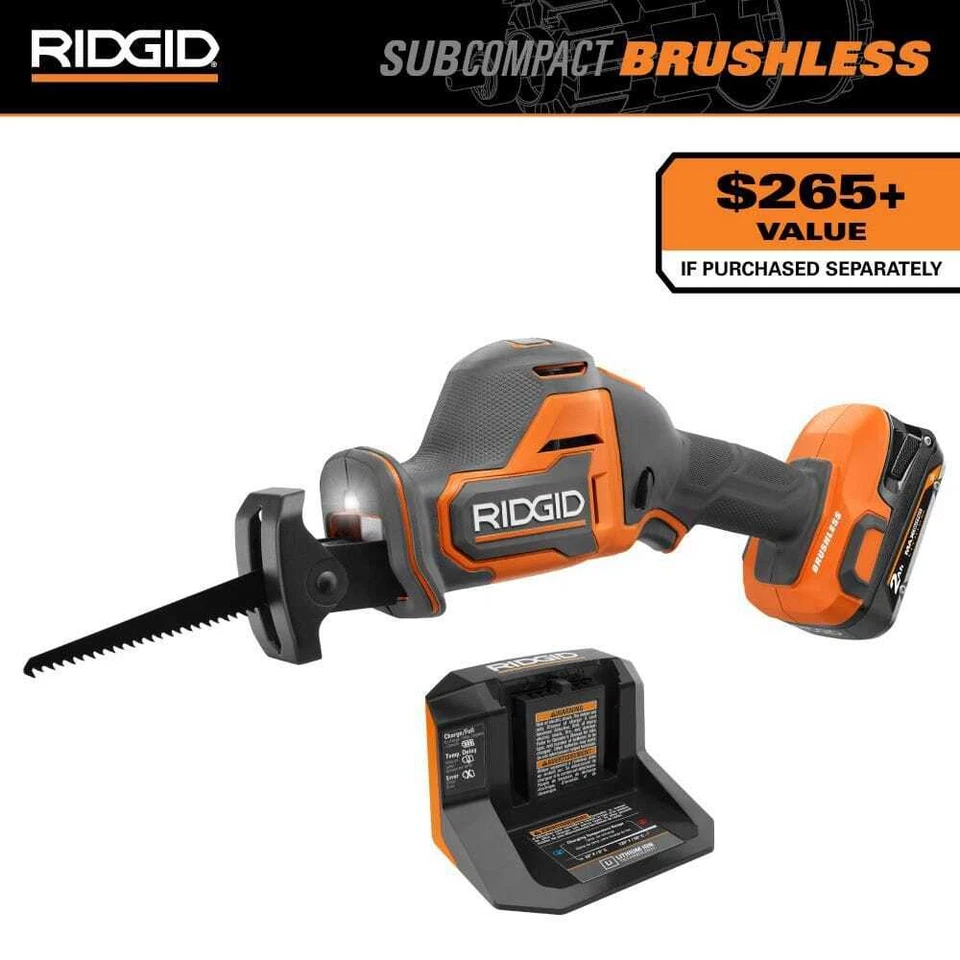 RIDGID Brushless One-Handed Reciprocating Saw Kit w/ 2Ah Batt/Chg (R8648K) -