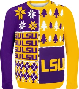 READ NOTES LSU Tigers Ugly Sweater FOCO Mens Medium NEW Licensed Busy Block NCAA - Picture 1 of 2