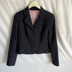 Alfred Brown Women’s Navy Checked Trousers Skirt Suit 100% Wool Size 12  - Picture 1 of 11