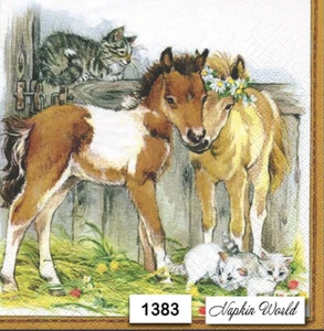 (1383) ZWEI individuelle Papier LUNCHEON Decoupage Servietten - KÄTZCHEN FOHLEN PFERDE  - Bild 1 von 3