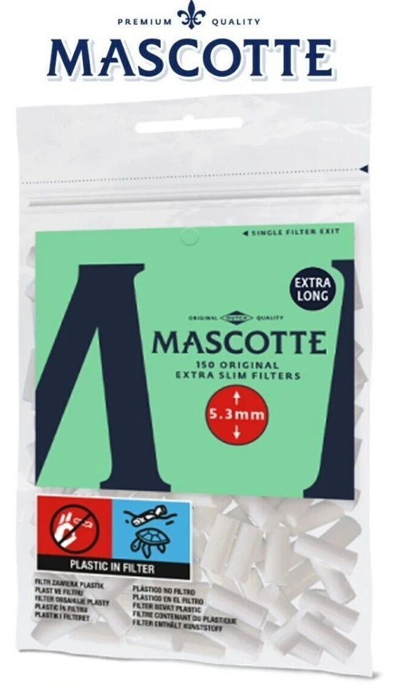 Mascotte Extra Slim 5.3mm XL Extra Long 19mm Filter Tips Resealable Bag 1 2 Box