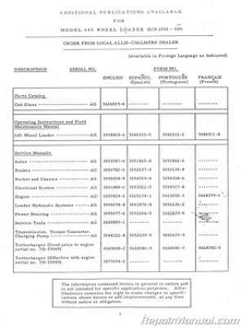 Piezas manuales de cargadora de ruedas Allis Chalmers 645 diésel 4 ruedas - Imagen 1 de 1