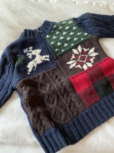 GAP kids boys festive holiday reindeer sweater red navy white - size 2T - Picture 1 of 5