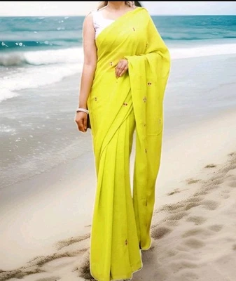 Indian Bollywood Beautiful Party wear sari Georgette Sequin silk chiffon Saree - Image 1 of 4