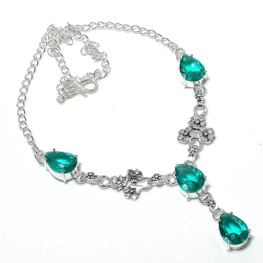 Mint Tourmaline Gemstone 925 Sterling Silver Handmade Necklace Size 17-18" - Image 1 of 1