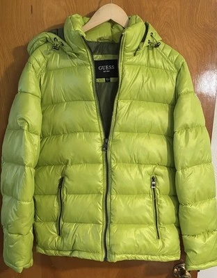 Guess Puffer Jacket Mens Small Zip Pockets Apple Green - Image 1 of 3