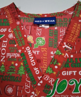 Med Wear, Extra Small,  Red, Green, White, Scrub Top, Christmas - Image 1 of 3
