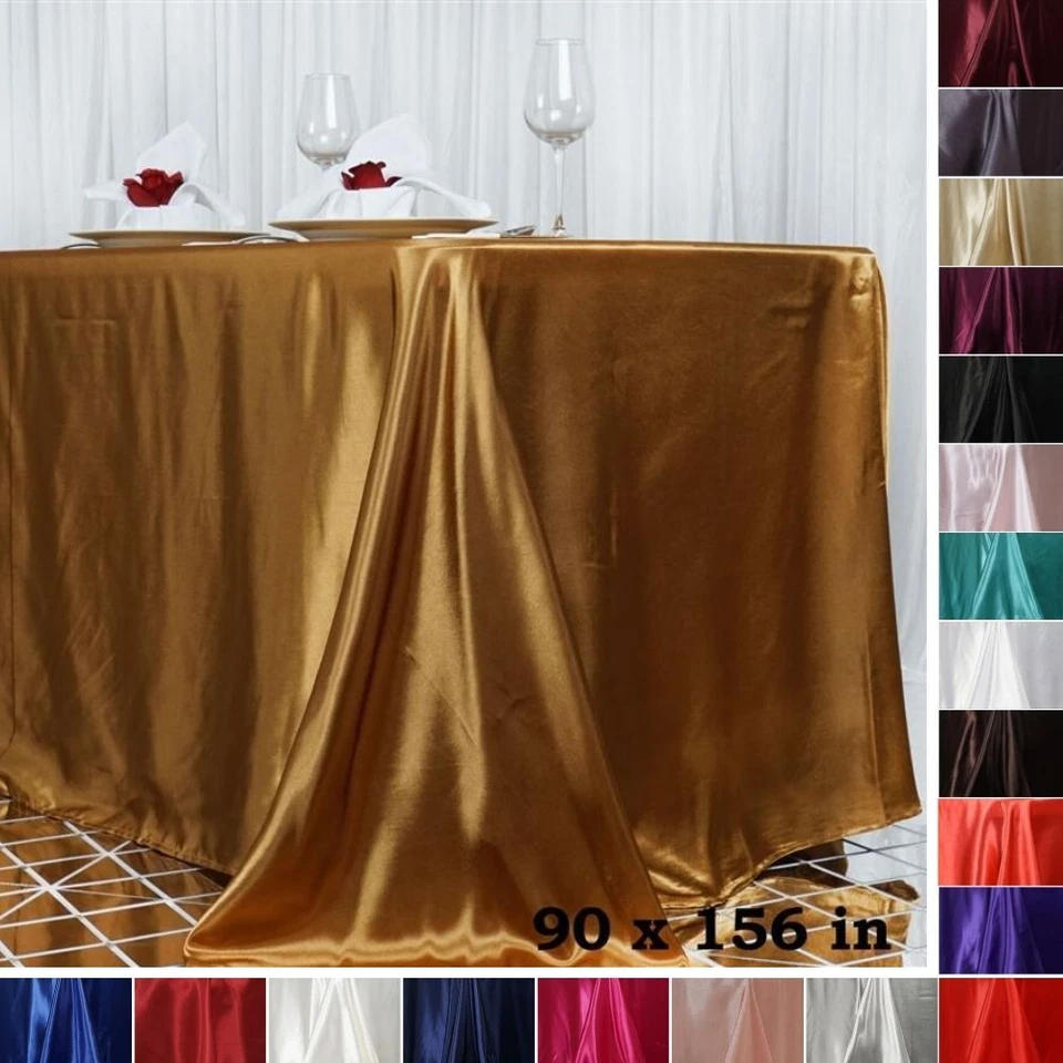 5 pcs 90x156" RECTANGLE Satin TABLECLOTHS Wedding Party Banquet Kitchen Linens - Image 1 of 1