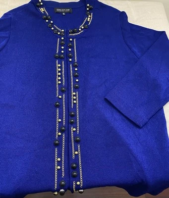 Jones New York Woman Royal Blue Cardigan Sweater Jacket Gold Chain Plus 2X - Image 1 of 4