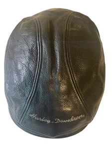 Harley Davidson Ascot Newsboy Cabbie Cap Hat Soft Black Leather Unisex Size L/XL - Picture 1 of 7