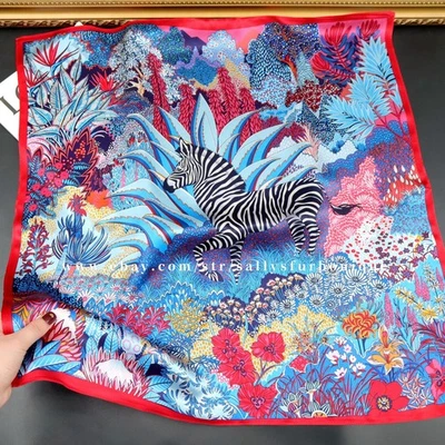 Sallys Boutique 100% Silk Bandanna Zebra Florals Print Necktie Collar Scarf 65cm - Image 1 of 4