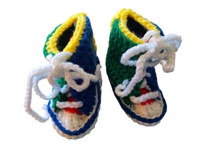 Crochet baby shoes Handmade crochet wool baby Multicolor High Tops - Image 1 of 4