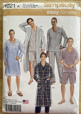 Simplicity 1021 Men's Robe, Nightshirt, PJs XS S M L XL Sewing Pattern UC FF OOP - Image 1 of 4