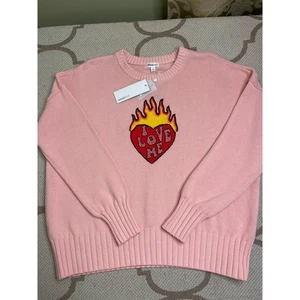 Minnie Rose ‘I love me’ heart cashmere blend pink sweater, size large, NWT - Picture 1 of 8
