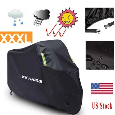 XXXL 104" Motorcycle Bike Cover Rain Dust UV Waterproof Protector Outdoor Black - Изображение 1 из 4