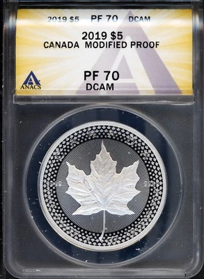 2019 $5 Silver Canada Maple Modified PF 70 DCAM ANACS # 7880482 + Bonus - Image 1 of 2